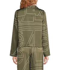 Le' AL.X Woven Satin Logo Print Notch Lapel Button Front Long Sleeve Coordinating Shirt