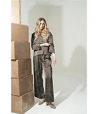 Le' AL.X Woven Satin Logo Print Notch Lapel Button Front Long Sleeve Coordinating Shirt
