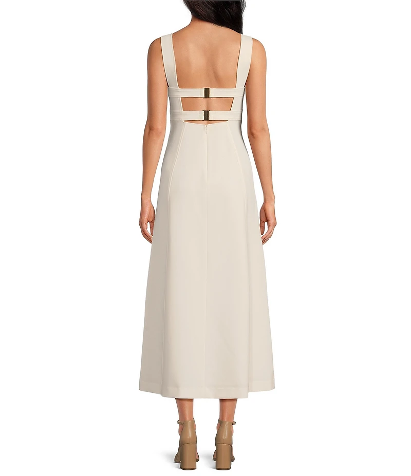 Le' AL.X Woven Suiting Bustier Sweetheart Shape Neck Sleeveless Tank Strap Cargo Pocket Fit & Flare Coordinating Midi Dress