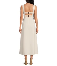 Le' AL.X Woven Suiting Bustier Sweetheart Shape Neck Sleeveless Tank Strap Cargo Pocket Fit & Flare Coordinating Midi Dress