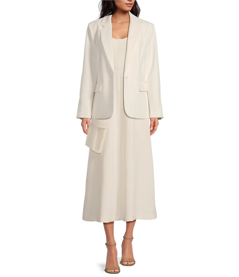 Le' AL.X Woven Suiting Notch Lapel Long Sleeve Button Front Flap Pocket Mid Length Coordinating Blazer