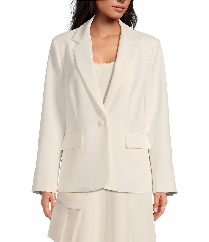 Le' AL.X Woven Suiting Notch Lapel Long Sleeve Button Front Flap Pocket Mid Length Coordinating Blazer
