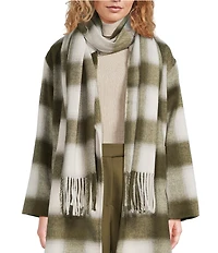 Le' AL.X Woven Wool Blend Plaid Oversized Fringe Trim Coordinating Scarf