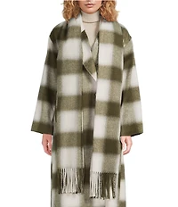 Le' AL.X Woven Wool Blend Plaid Oversized Fringe Trim Coordinating Scarf