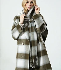 Le' AL.X Woven Wool Blend Plaid Oversized Fringe Trim Coordinating Scarf