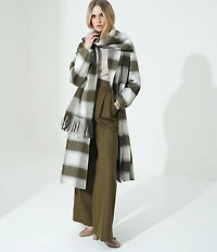 Le' AL.X Woven Wool Blend Plaid Oversized Fringe Trim Coordinating Scarf