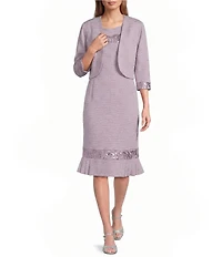 Le Bos 3/4 Sleeve Round Neck Embroidered Flounce Hem 2-Piece Jacket Dress