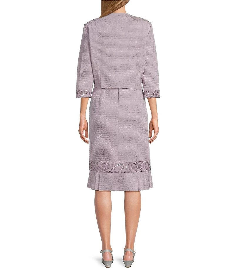 Le Bos 3/4 Sleeve Round Neck Embroidered Flounce Hem 2-Piece Jacket Dress