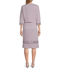 Le Bos 3/4 Sleeve Round Neck Embroidered Flounce Hem 2-Piece Jacket Dress