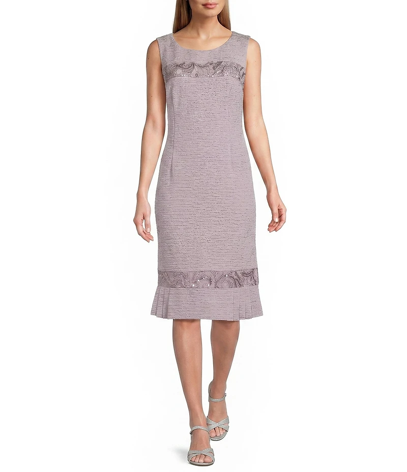 Le Bos 3/4 Sleeve Round Neck Embroidered Flounce Hem 2-Piece Jacket Dress