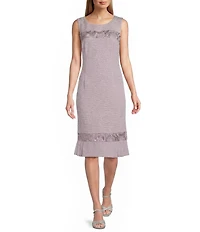 Le Bos 3/4 Sleeve Round Neck Embroidered Flounce Hem 2-Piece Jacket Dress