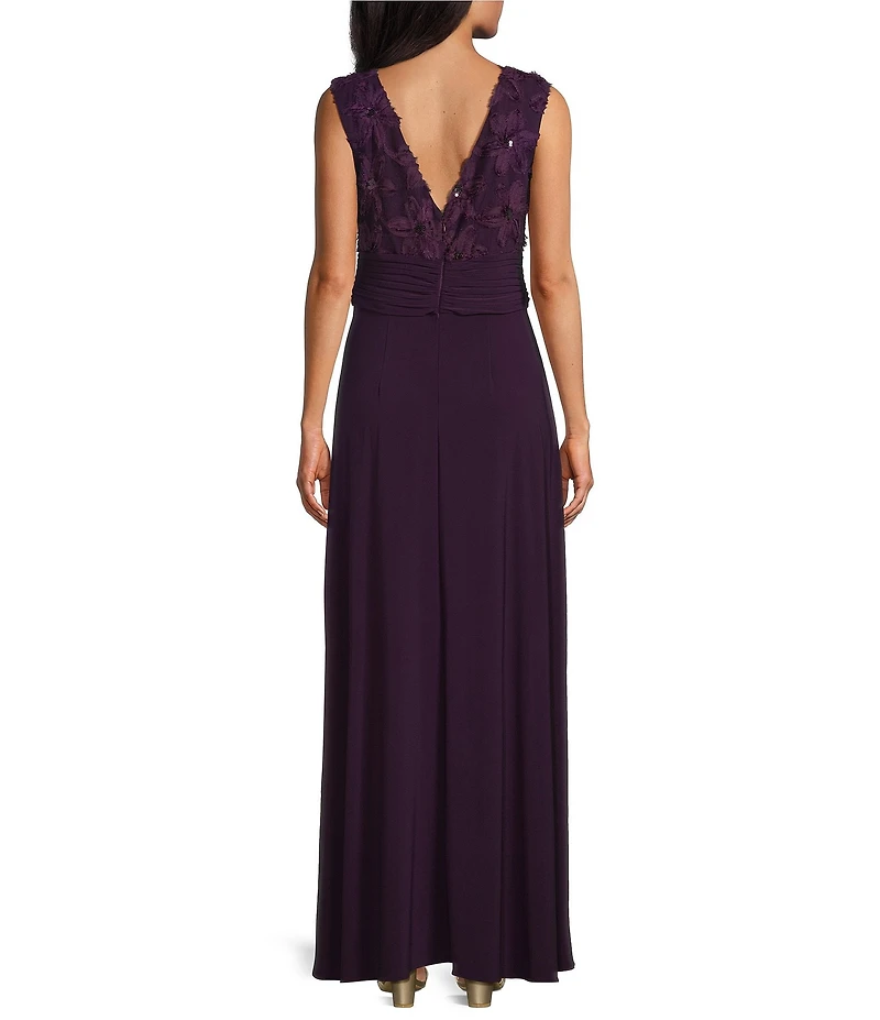 Le Bos 3D Floral Ruched Waist Cap Sleeve Gown