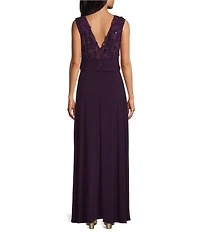 Le Bos 3D Floral Ruched Waist Cap Sleeve Gown