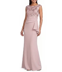 Le Bos Boat Neck Cap Sleeve Fit and Flare Long Dress