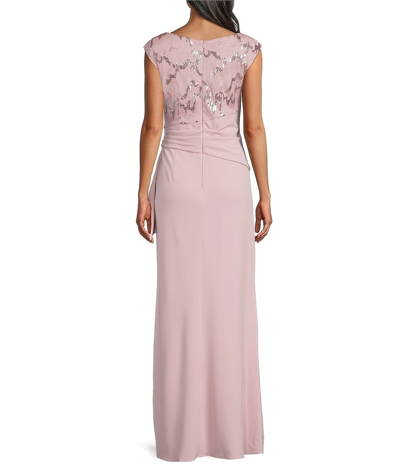 Le Bos Boat Neck Cap Sleeve Fit and Flare Long Dress