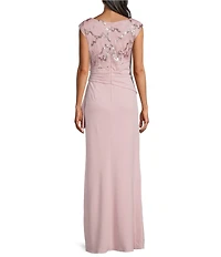 Le Bos Boat Neck Cap Sleeve Fit and Flare Long Dress