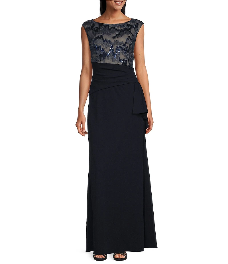 Le Bos Boat Neck Cap Sleeve Fit and Flare Dress