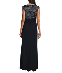Le Bos Boat Neck Cap Sleeve Fit and Flare Dress