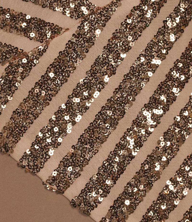 Le Bos Cap Sleeve V-Neck Sequin Trim Bodice Gown