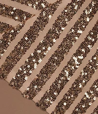 Le Bos Cap Sleeve V-Neck Sequin Trim Bodice Gown