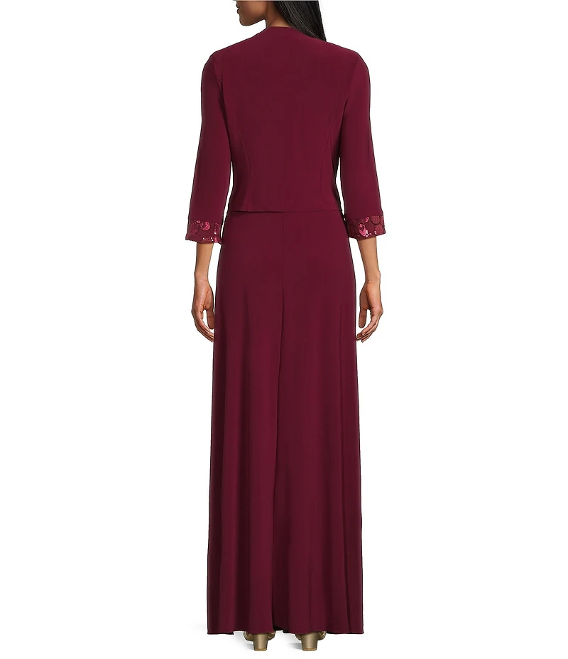 Le Bos Embroidered 3/4 Sleeve Square Neck 2-Piece Jacket Dress