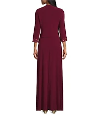 Le Bos Embroidered 3/4 Sleeve Square Neck 2-Piece Jacket Dress