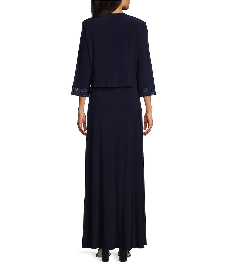 Le Bos Embroidered 3/4 Sleeve Square Neck 2-Piece Jacket Dress