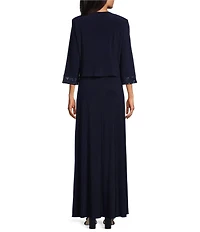 Le Bos Embroidered 3/4 Sleeve Square Neck 2-Piece Jacket Dress