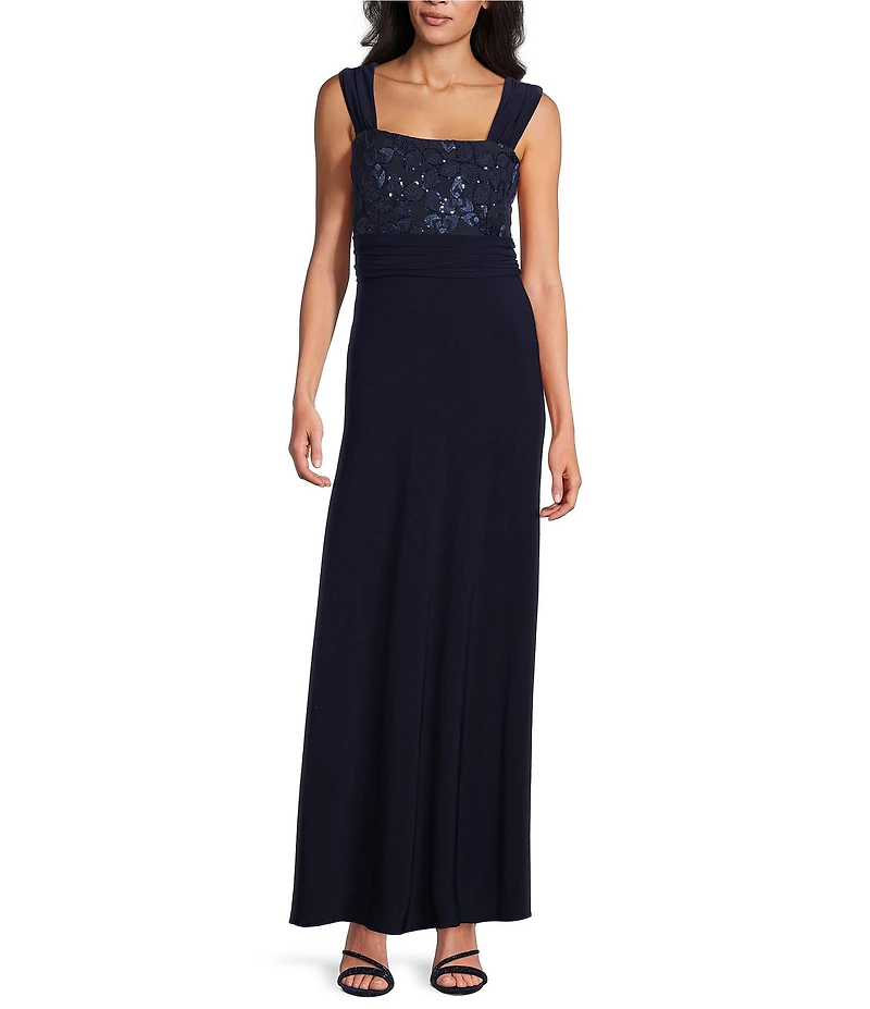 Le Bos Embroidered 3/4 Sleeve Square Neck 2-Piece Jacket Dress