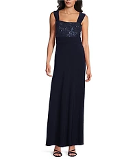 Le Bos Embroidered 3/4 Sleeve Square Neck 2-Piece Jacket Dress