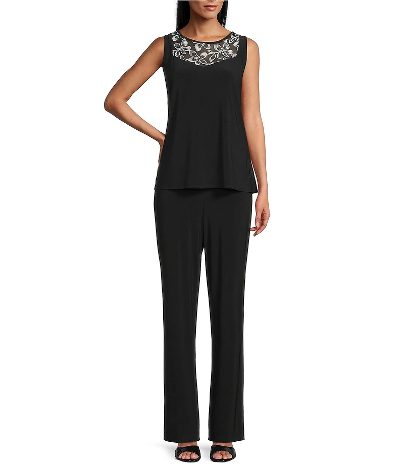 Le Bos Embroidered ITY 3/4 Sleeve 3 Piece Pantsuit