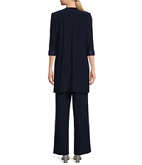 Le Bos Embroidered Trim Round Neck 3/4 Sleeve Duster 3-Piece Pant Set