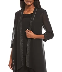 Le Bos Round Neck 3/4 Sleeve Georgette Tonal Trim Evening 3-Piece Pant Set