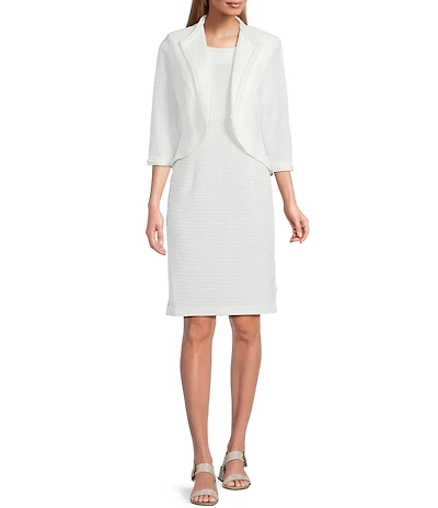 Le Bos Pearl Trim Crinkle Knit 3/4 Sleeve Jacket Dress