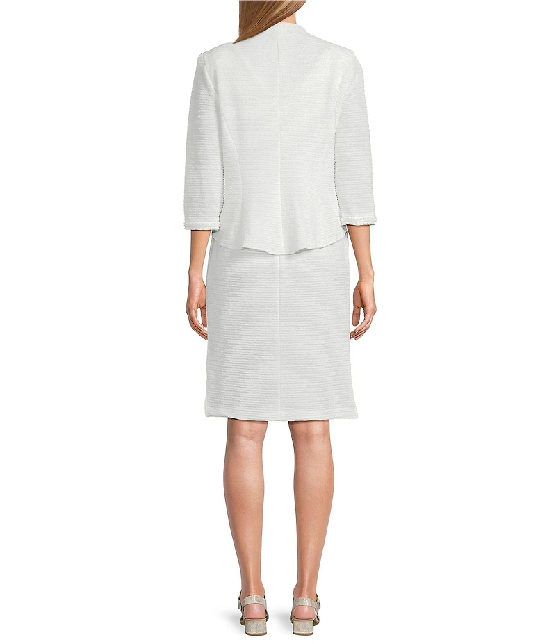 Le Bos Pearl Trim Crinkle Knit 3/4 Sleeve Jacket Dress