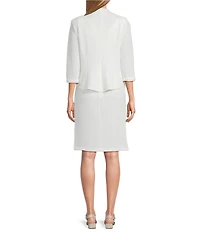 Le Bos Pearl Trim Crinkle Knit 3/4 Sleeve Jacket Dress