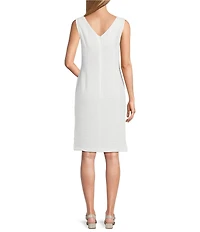 Le Bos Pearl Trim Crinkle Knit 3/4 Sleeve Jacket Dress