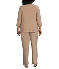 Le Bos Plus Size 3/4 Sleeve Crew Neck Sequin Embroidered 3-Piece Pant Set