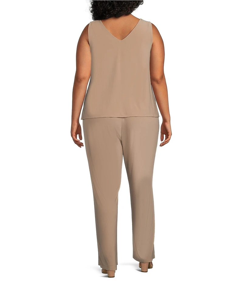 Le Bos Plus Size 3/4 Sleeve Crew Neck Sequin Embroidered 3-Piece Pant Set
