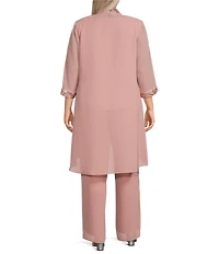 Le Bos Plus Size 3/4 Sleeve Sequin Lace Trim Crew Neck 3/4 Sleeve 3-Piece Pant Set