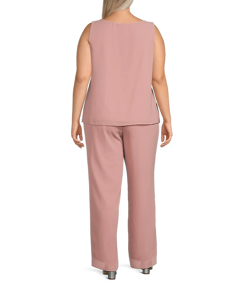 Le Bos Plus Size 3/4 Sleeve Sequin Lace Trim Crew Neck 3/4 Sleeve 3-Piece Pant Set