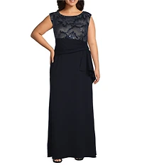 Le Bos Plus Size Boat Neck Cap Sleeve Fit and Flare Dress
