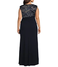 Le Bos Plus Size Boat Neck Cap Sleeve Fit and Flare Dress