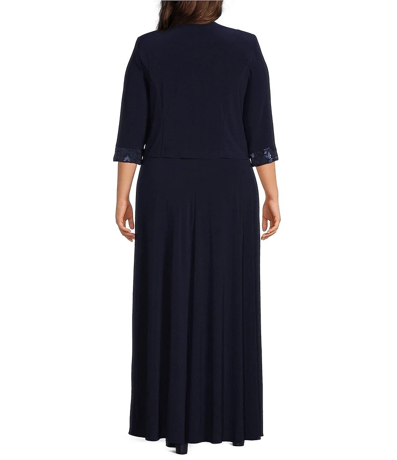 Le Bos Plus Size Embroidered 3/4 Sleeve Square Neck 2-Piece Jacket Dress