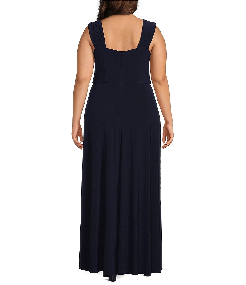 Le Bos Plus Size Embroidered 3/4 Sleeve Square Neck 2-Piece Jacket Dress