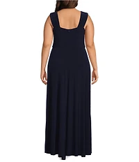 Le Bos Plus Size Embroidered 3/4 Sleeve Square Neck 2-Piece Jacket Dress