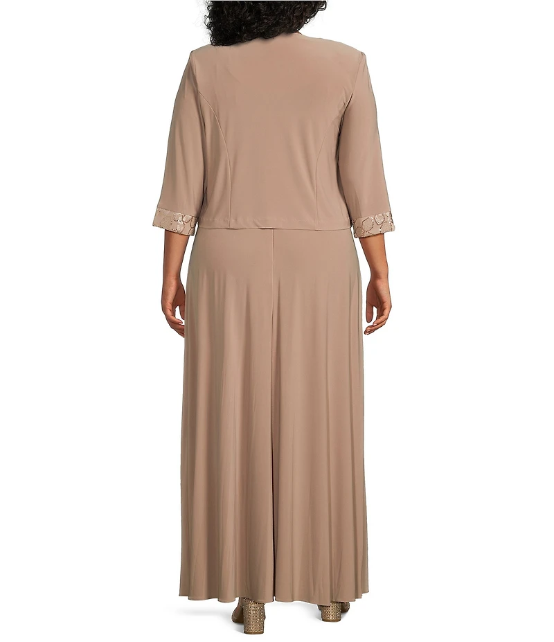 Le Bos Plus Size Embroidered 3/4 Sleeve Square Neck 2-Piece Jacket Dress
