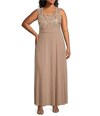 Le Bos Plus Size Embroidered 3/4 Sleeve Square Neck 2-Piece Jacket Dress