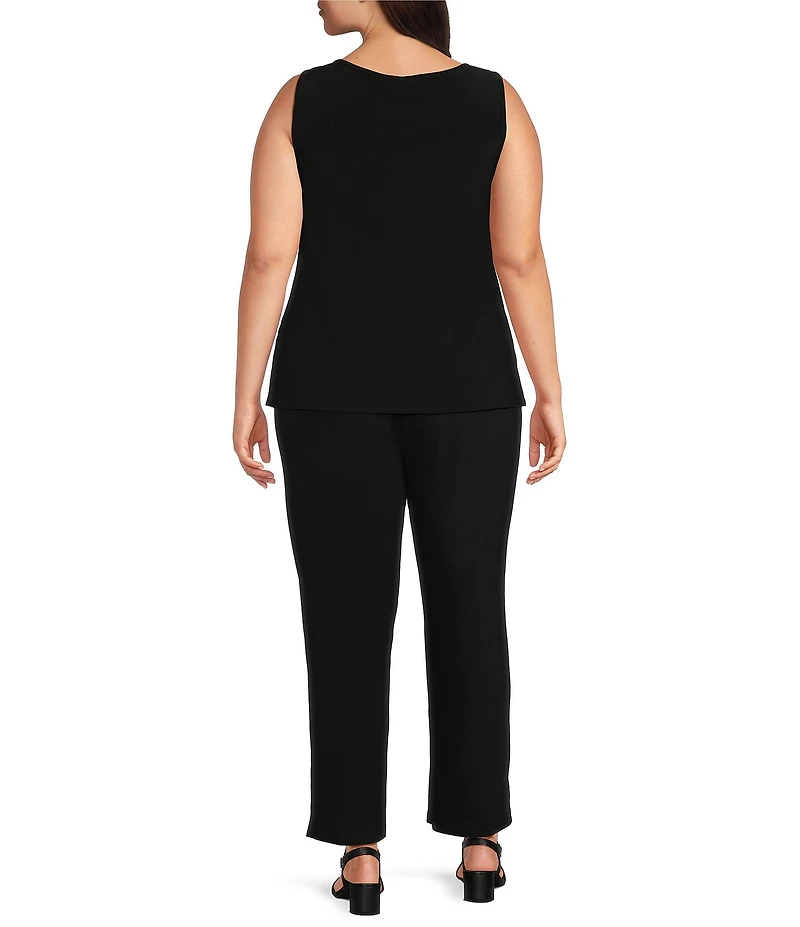 Le Bos Plus Size Embroidered Floral Trim Illusion Neckline 3/4 Sleeve 3-Piece Pant Set