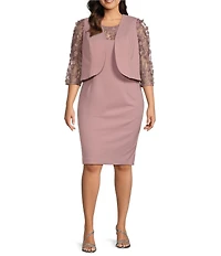 Le Bos Plus Size Illusion Sleeve Stretch Crepe Jacket Dress